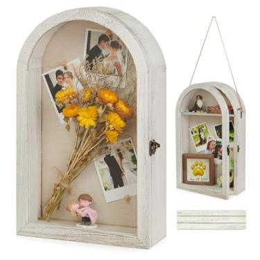 Imagem de DGWJSU Caixa de sombra, caixas grandes de 25,5 x 40,6 cm, expositores com fundo de linho e prateleiras removíveis, porta-retratos, buquê de casamento, medalhas, fotos, caixa de memória para lembranças