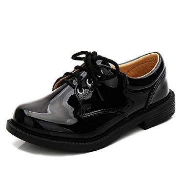 Imagem de XIPAI Sapatos de smoking brilhantes para meninos, sapatos Oxford de couro envernizado, 05 preto, 16