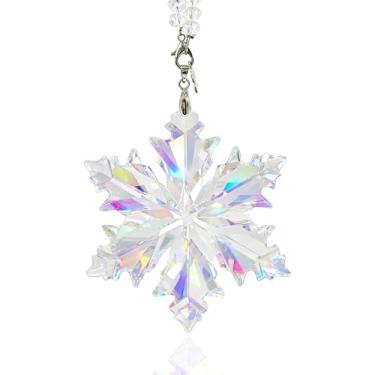 Imagem de Enfeite de floco de neve de cristal 2025, decoração de Natal de cristal K5 feito à mão com fitas azuis e brancas, presente elegante para mulheres (várias cores)