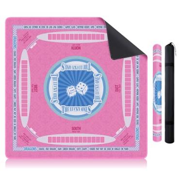 Imagem de Mahjong Mat for Table (32x32 Inch), Waterproof, Wrinkle-Resistant, Non-Slip & Quiet Table Cover, with Printed Game Rules & Portable Tote Bag, for American Mahjong, Cards, Board Games (lucky pink)