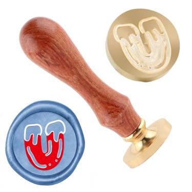 Imagem de Carimbo de lacre de cera de Natal em latão e cabo de madeira, cabeça para cartões de Natal, convites, cartas, envelopes, cartões de felicitações, presentes
