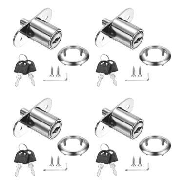 Imagem de PATIKIL Trava de êmbolo de mesa com gaveta, 4 peças, diâmetro do cilindro, 3,5 cm, comprimento do cilindro, liga de zinco, fechaduras deslizantes para armário com chave de fenda cruzada para gavetas