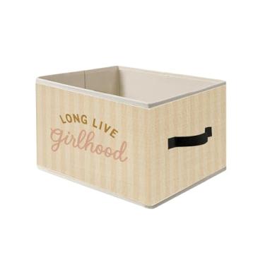 Imagem de Evcprz Cestos de armazenamento rosa boho para berçário, caixa de brinquedos para quarto de meninas, vida longa vida infantil, caixa de armazenamento de tecido dobrável, organizador para quarto