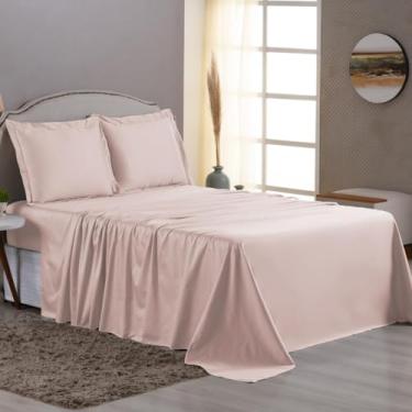 Imagem de Jogo de Lençol 600 Fios 100% Algodão Egípcio, Tecido Percal 600 Fios, Toque Macio e Gelado, 03 e 04 peças (Rosa, Queen 03 peças)