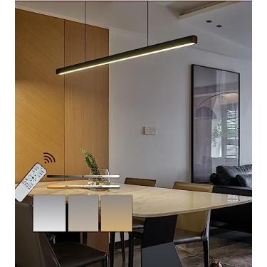 Imagem de Luminária pendente LED moderna, dimerizável, com controle remoto, design linear, ideal para mesa de jantar, ilha de cozinha, sala de jantar e escritório (preta, 120 cm de comprimento).