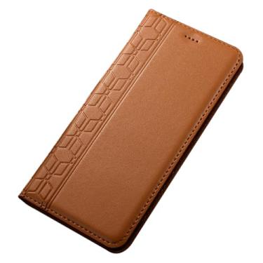 Imagem de POYUFRG Capa de couro genuíno para Xiaomi 17 Pro Max/17 Pro/17, capa carteira magnética de negócios fina com suporte para cartão, bege, 17 ProMax