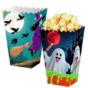 Imagem de Pacote com 2 caixas de pipocas de Halloween, 14,7 cm com tema de Halloween, caixas de lembrancinhas de pipocas para festas, doces ou travessuras, caixas de presente para doces e biscoitos para eventos