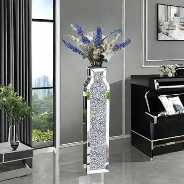 Imagem de Vasos de diamante triturado dupla face de 76 cm de altura, vaso grande de prata espelhado para chão, vaso decorativo de cristal para casa, escritório, hotel (prata, 17,3 cm C x 12 cm L x 30 A)