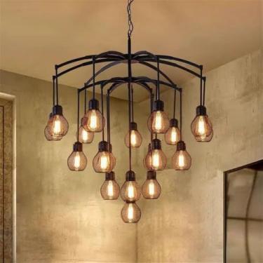 Imagem de Luminária pendente vintage industrial com LED, estilo americano, ideal para sala de estar, restaurante, quarto, casa de campo, loft, loja de roupas, café, bar, casa de família (A 19 lâmpadas