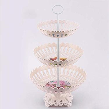 Imagem de Cesta de frutas em camadas, cremalheira criativa, suporte de armazenamento em camadas, para bolo de frutas, lanche, dobrável, drenável, branco 3 (cremoso)