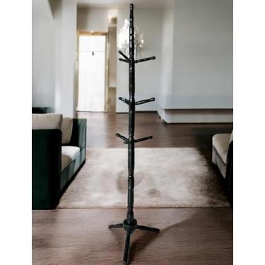 Imagem de Cabideiro de chao colorido Mancebo Arara De Roupas 10 Ganchos Em Madeira (Preto)