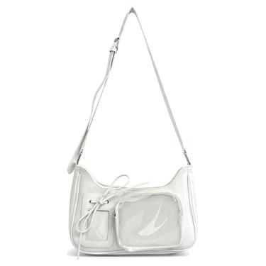 Imagem de MJFSGYO Bolsa tiracolo feminina Ita, bolsa de exibição de broche de laço com janelas transparentes, linda bolsa branca Y2K para anime, bolsa de ombro Kawaii Lolita estética
