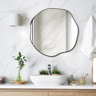 Imagem de POZINO Espelho irregular dourado, espelho de parede assimétrico de 50,8 cm, espelho de formato único, espelho redondo moderno para sala de estar, banheiro, quarto, entrada