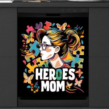 Imagem de Capa magnética para lava-louças, arte feminina, autismo, capas de decoração magnéticas para lava-louças, capa magnética para porta de lava-louças, decalque para cozinha, eletrodomésticos, 58 x 66 cm