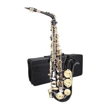 Imagem de Instrumento de saxofone alto saxofone dourado laca dourada kit para iniciantes e adultos artistas profissionais com acessórios para instrumentos (preto)