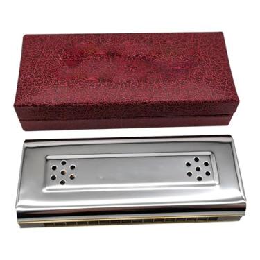 Imagem de Gaita profissional 10 16 24 furos dupla face gaita tremolo diatônica blues C e G chaves para adultos (16 furos)