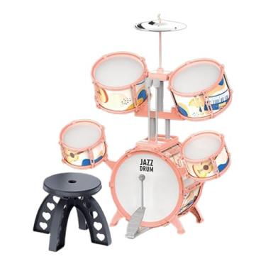 Imagem de Luwecf Bateria para crianças iniciantes, instrumento de percussão infantil de iluminação musical em PVC com baquetas e banquinho para apresentações em palco, Borda Laranja