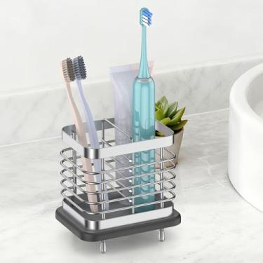 Imagem de Suportes de escova de dentes para banheiro, suporte de escova de dentes elétrico adesivo com bandeja de secagem rápida, suporte de escova de dentes montado na parede, pasta de dentes para chuveiro