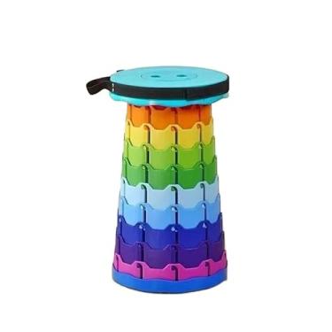 Imagem de Banco Dobravel Portatil Com Alca Telescopica Banquinho Retratil Ajustavel Para Pesca Camping Banheiro Eventos E Viagens (arco-íris-azul)