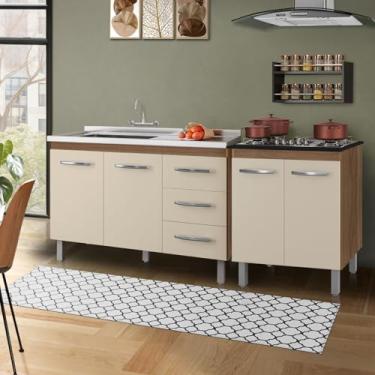 Imagem de Balcão Para Pia 120cm + Balcão Cooktop Jade 5 Bocas Savana/off White