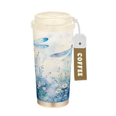 Imagem de SEHANY Caneca de viagem colorida de ervas silvestres de 500 ml Copos de café reutilizáveis revestidos de cerâmica com tampa à prova de vazamento, parede dupla, isolamento a vácuo, copo de café de aço