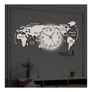 Imagem de Relógio de parede acrílico, relógio de parede com mapa do mundo 3D, movimento silencioso, arte, grande relógio de parede decorativo para sala de estar, quarto, escritório, B, 120 x 55 cm