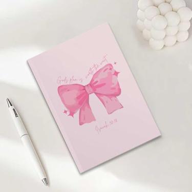 Imagem de Caderno bíblico com laço rosa, presentes cristãos para mulheres, cadernos de diário A5 para anotações de escritório, caderno de diário cristão de 21 x 14,7 cm, versículo bíblico, planejador de orações