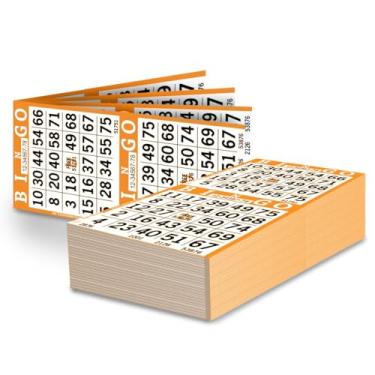 Imagem de Folhas de papel de bingo – 2 faces, 10 x 20 cm – Pacote com 750 cartas de bingo descartáveis – Papel Dauber reciclável para idosos, adultos e eventos comunitários (laranja)