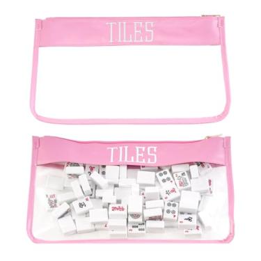 Imagem de FUYIHGL Bolsa de armazenamento Mahjong, estojo americano Mah Jongg com zíper, estojo de transporte protetor para azulejos e acessórios (rosa, padrão)