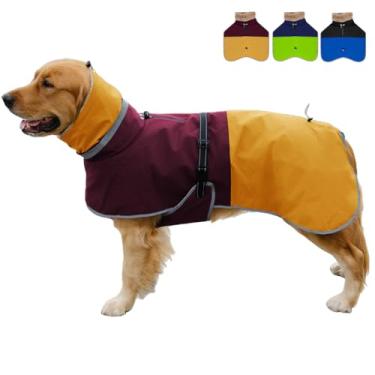 Imagem de Casaco de inverno impermeável para cães, jaqueta refletiva de lã de gola rolê com proteção contra neve para cães grandes, roupas para animais de estimação em clima frio (amarelo, 4GG)