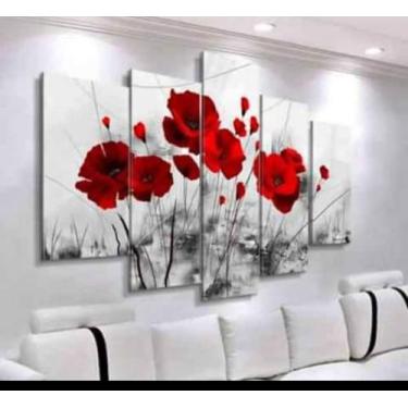 Imagem de quadro decorativo 5 peças modelo  rosas vermelhass - autopc