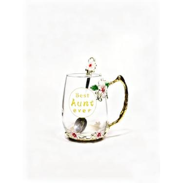 Imagem de Guon-Wuvl Copo de presente de Natal para irmã xícara de chá floral com colher, presente de aniversário para ela, presente de dia da irmã (tia)