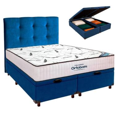 Imagem de Baú Blindado Azul Com Colchão Queen High Foam Ortobom + Cabeceira