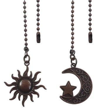 Imagem de Cionyce Conjunto de corrente para ventilador de teto, extensão decorativa com conector de lua e sol, pingente de bola ornamental com contas para luminárias e controles de ventilador (Bronze)
