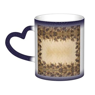 Imagem de Xícara de café divertida com borda de pinho, xícara de cerâmica mágica sensível ao calor que muda de cor 12 Oz, para café/chá/leite/cacau, para adolescente/aniversário/festival/presentes