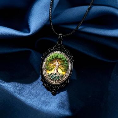 Imagem de Colar gótico de sol e lua para mulheres, pingente de vidro camafeu lunar vintage com corrente de corda, joia de bruxa estilo punk para presente de Dia dos Namorados, One Size (20-24 Inches), Metal