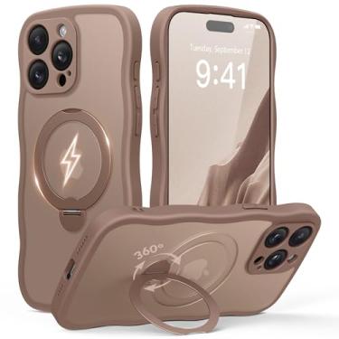 Imagem de GolbinBox Capa para iPhone 15 Pro, [compatível com Magsafe] [Suporte magnético de 360°] [Cute Wave Edge] [Proteção de nível militar de 5,5 metros] Capa feminina fosca translúcida para iPhone 15 Pro