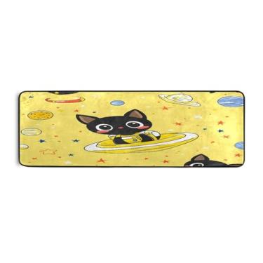 Imagem de Qilmy Tapete de corrida de gato preto com desenho fofo 183 x 61 cm, antiderrapante, antifadiga, confortável, tapetes longos, para quarto, sala de estar, banheiro, corredores, entrywa338