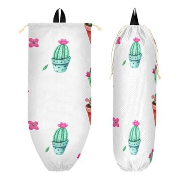 Imagem de xigua Suporte de parede para saco plástico de cactos fofos com cordão, 1 pacote, organizador de sacolas de compras reutilizável para bolsas, meias, roupas íntimas e gravatas