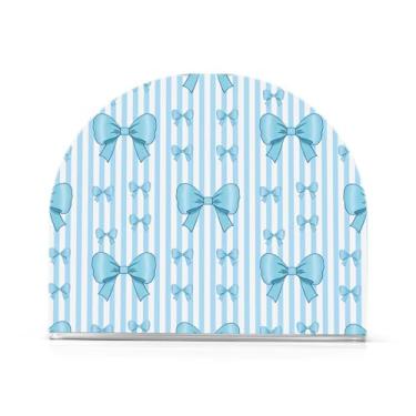 Imagem de Qilmy Suporte de guardanapo, porta-guardanapos de gravata borboleta azul para mesas cozinha restaurante decoração de casa, suporte decorativo moderno para guardanapos de coquetel de papel de jantar