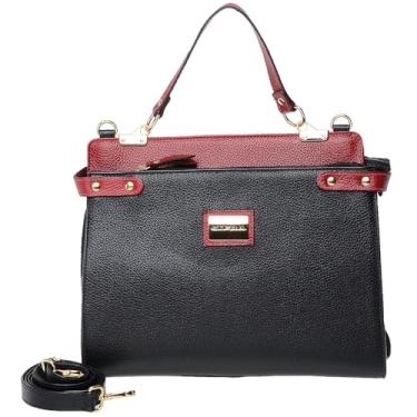 Imagem de Bolsa Feminina Mão Tiracolo Transversal Média Couro Sifra (PRETO/VERMELHO)