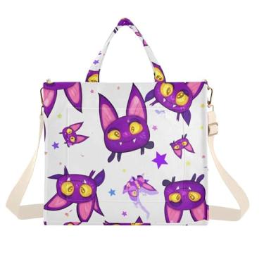 Imagem de Burbuja Sacola feminina de morcegos de desenho animado, bolsa tiracolo de veludo cotelê para compras, trabalho, viagens, Morcegos de desenho animado, Small