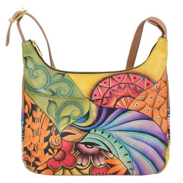 Imagem de Anuschka 7021 Hobo de ombro médio, bolsa feminina de couro genuíno pintada à mão - Patchwork Garden
