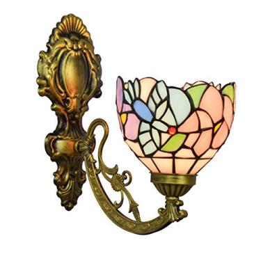 Imagem de Arandela de parede floral estilo Tiffany vintage com vitrais, iluminação direcionada para cima e para baixo, ideal para quarto, sala de estar, corredor e varanda, soquete E27, modelo Beija-f