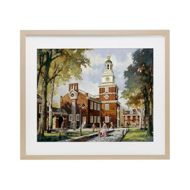 Imagem de Stupell Industries Independence Hall Colonial Times Birch Impressão emoldurada sob vidro, design por Wind River Studios, 13 x 16