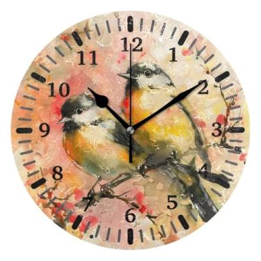 Imagem de CEBUGI Relógio de parede com pássaros em aquarela operado por bateria, relógios de parede silenciosos sem tique-taque para cozinha, banheiro, quarto, escritório, decoração 25,4 cm
