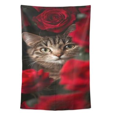 Imagem de STAYTOP Tapeçaria de parede de gato fofo para decoração de casa, decoração de dormitório, sala de estar, quarto, tapete de parede (80 × 60 pol)