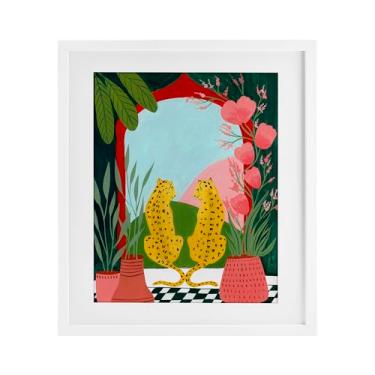 Imagem de Stupell Industries Estampa emoldurada branca de leopardo duplo e plantas sob vidro, design de Nabeela Rumi, 40,6 x 33,5 cm