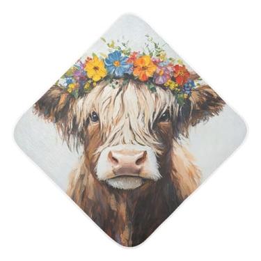 Imagem de STAYTOP Toalhas de bebê fofas com capuz de musselina de vaca Highland, toalha de banho super macia, toalhas de banho absorventes para banho recém-nascido unissex 89 x 89 cm