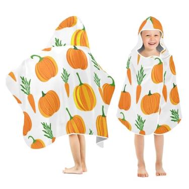 Imagem de Burbuja Toalha de banho com capuz Pumpkins cenouras para crianças, toalha de praia de pelúcia macia absorvente para meninas e meninos 3-10 anos, 61 x 127 cm
